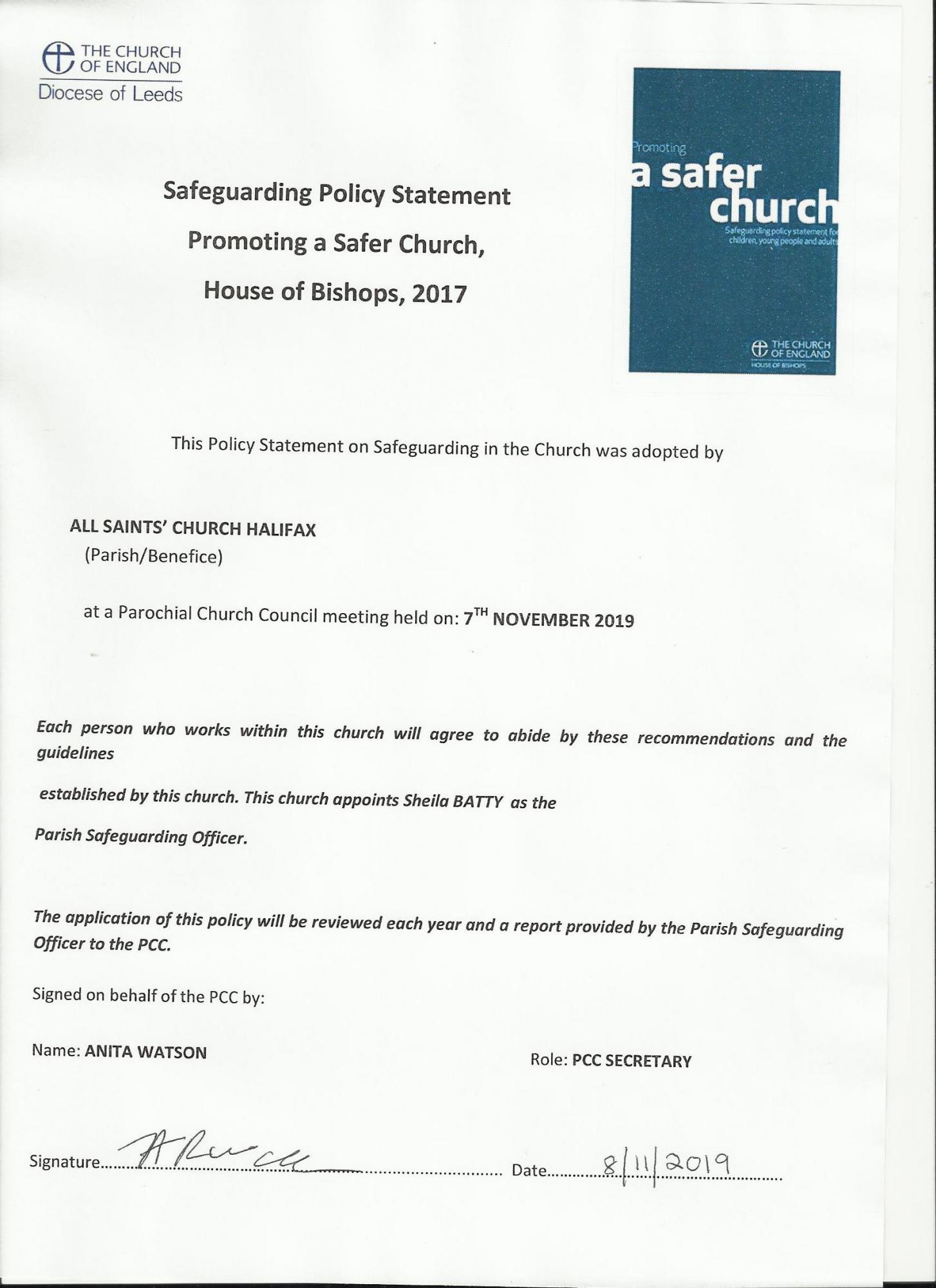 Safeguarding Notice Documents All Saints #39 Church Halifax